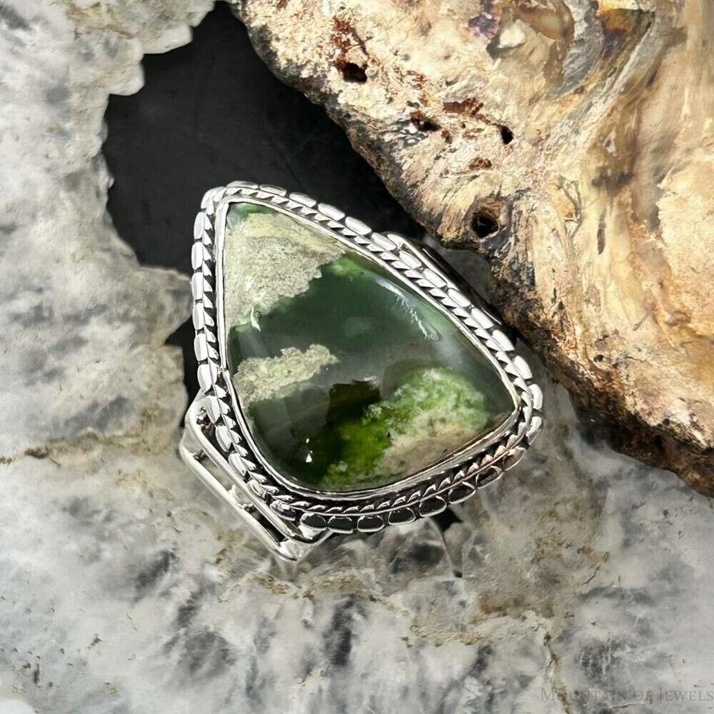 Sterling Southwestern Style Triangle Chrome Chalcedony Bar Ring S 7.5 For Women
